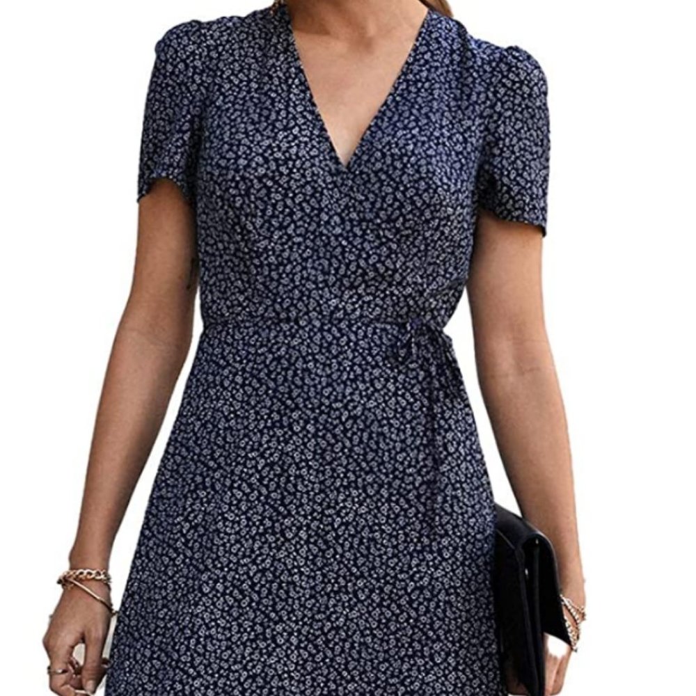 PRETTYGARDEN Women's Summer Wrap Maxi Dress Casual Boho Floral V Neck Short Slee